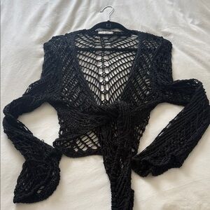 Black Crochet Tie-Front top